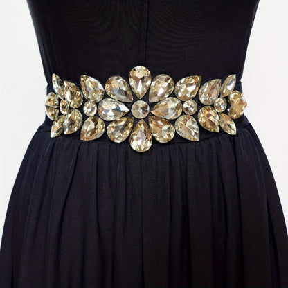 Women's Belt - Rhinestone Beaded Stretch for Shiny Big Glass Gem Exaggerated Glamour - product detail view 7