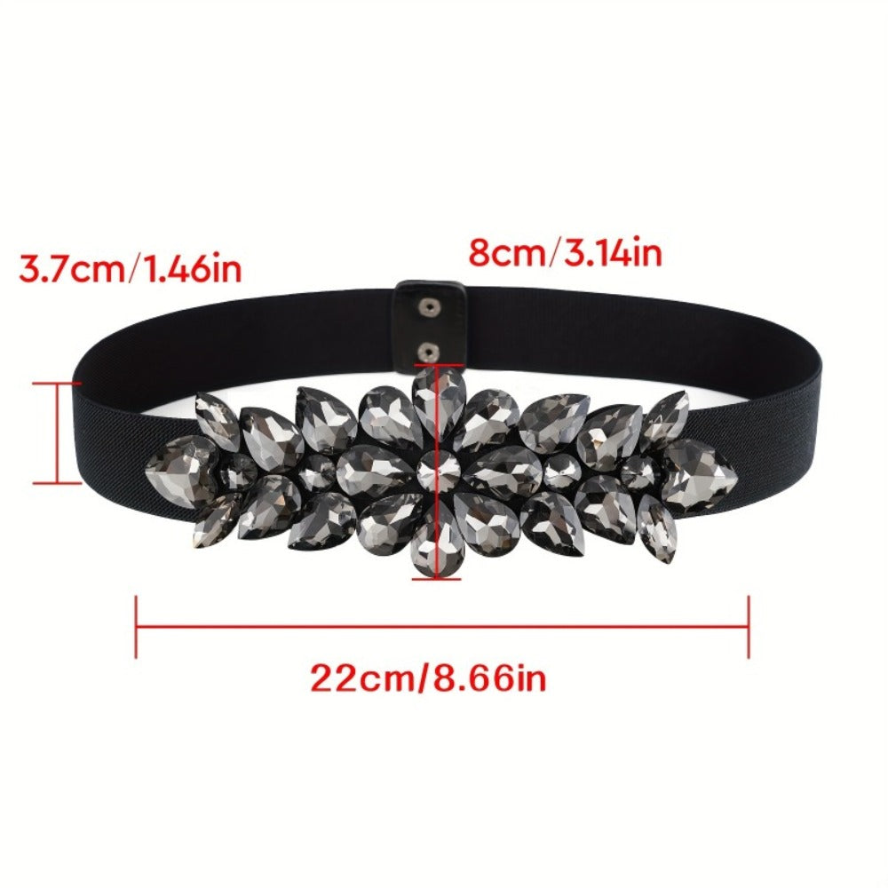 Women's Belt - Rhinestone Beaded Stretch for Shiny Big Glass Gem Exaggerated Glamour - product detail view 9