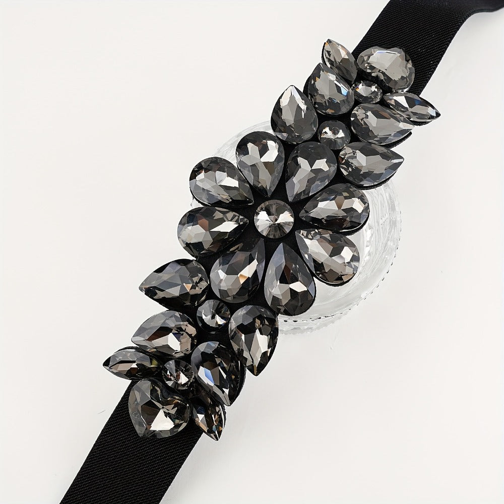 Women's Belt - Rhinestone Beaded Stretch for Shiny Big Glass Gem Exaggerated Glamour - product detail view 10