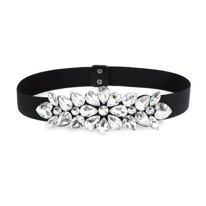 Women's Belt - Rhinestone Beaded Stretch for Shiny Big Glass Gem Exaggerated Glamour - product detail view 11