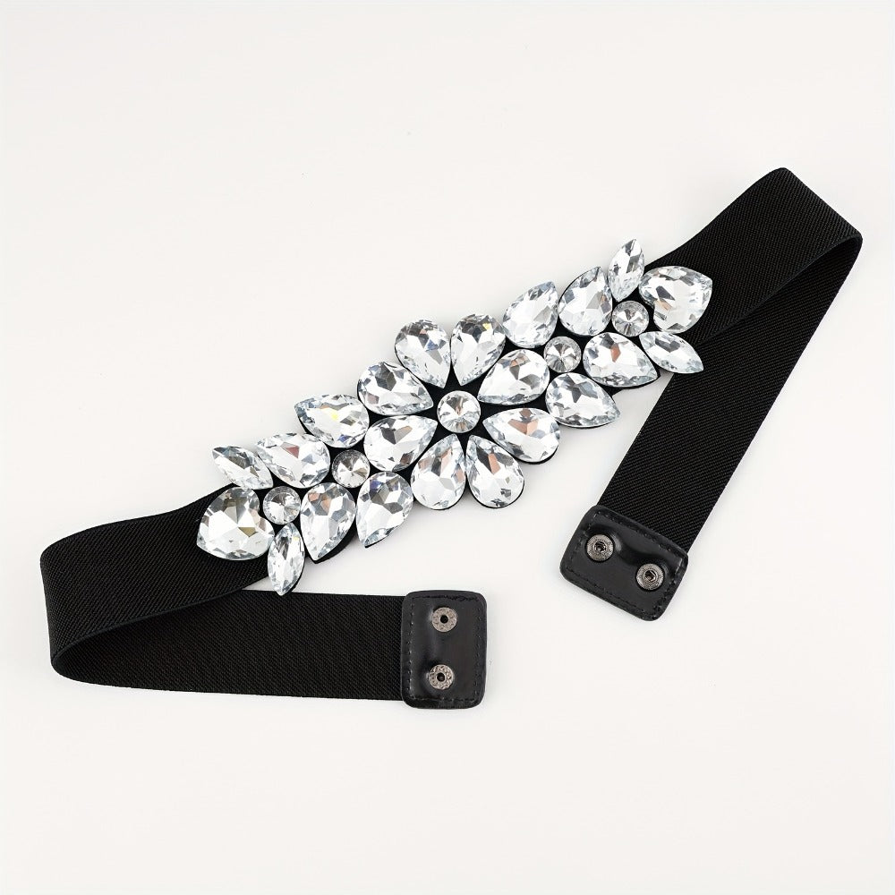 Women's Belt - Rhinestone Beaded Stretch for Shiny Big Glass Gem Exaggerated Glamour - product detail view 12