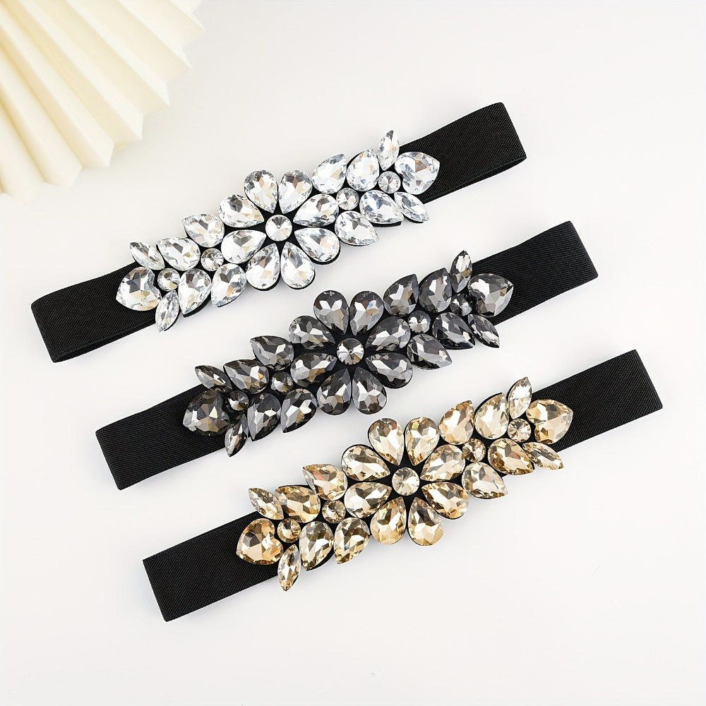 Women's Belt - Rhinestone Beaded Stretch for Shiny Big Glass Gem Exaggerated Glamour - product detail view 13