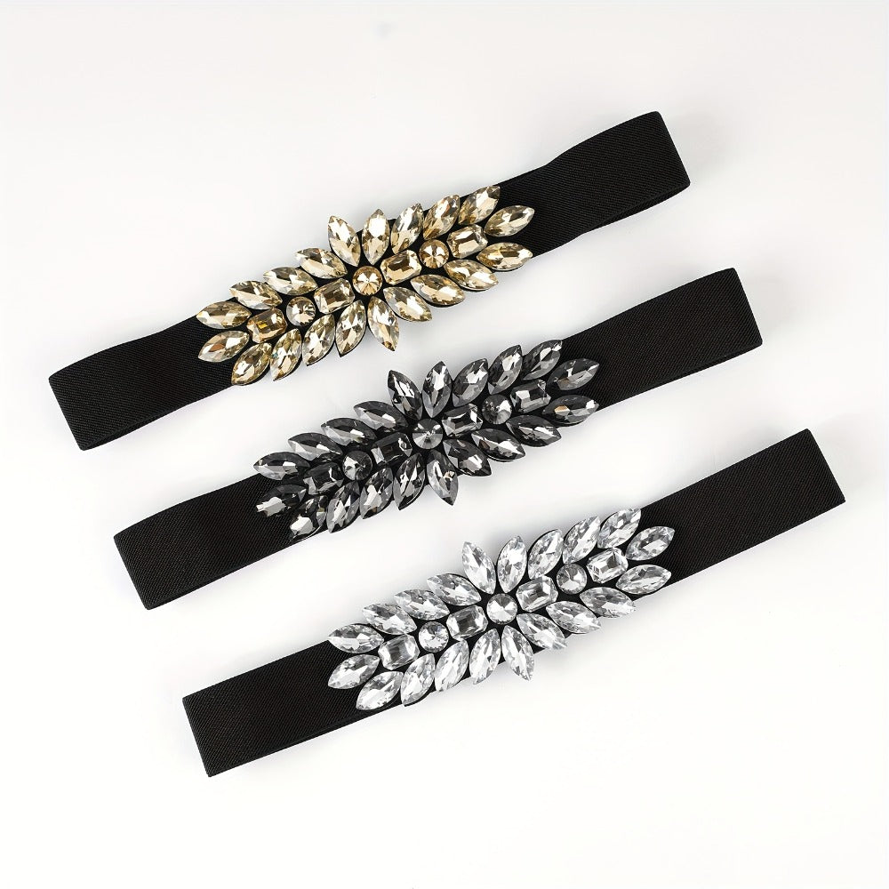 Women's Belt - Rhinestone Beaded Stretch for Shiny Big Glass Gem Exaggerated Glamour - product detail view 14