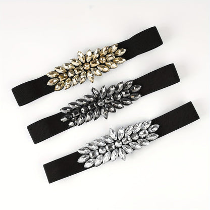 Women's Belt - Rhinestone Beaded Stretch for Shiny Big Glass Gem Exaggerated Glamour - product detail view 14