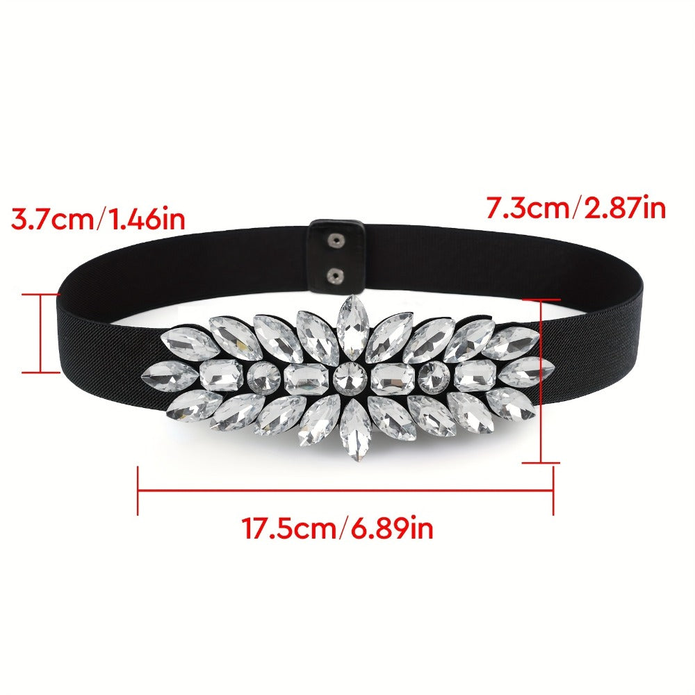 Women's Belt - Rhinestone Beaded Stretch for Shiny Big Glass Gem Exaggerated Glamour - product detail view 15