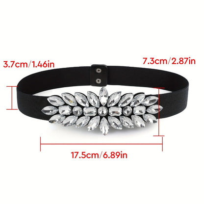 Women's Belt - Rhinestone Beaded Stretch for Shiny Big Glass Gem Exaggerated Glamour - product detail view 15