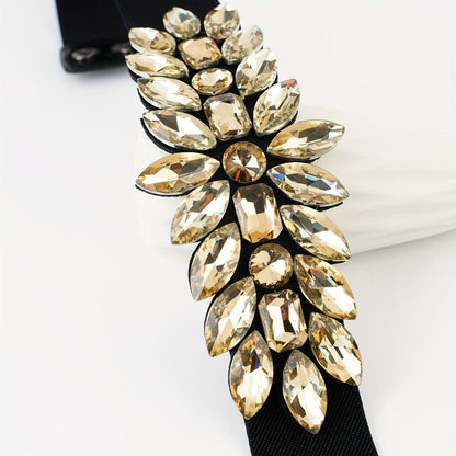 Women's Belt - Rhinestone Beaded Stretch for Shiny Big Glass Gem Exaggerated Glamour - product detail view 16