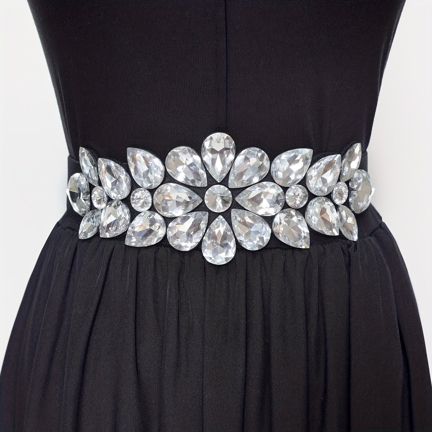 Women's Belt - Rhinestone Beaded Stretch for Shiny Big Glass Gem Exaggerated Glamour - product detail view 17