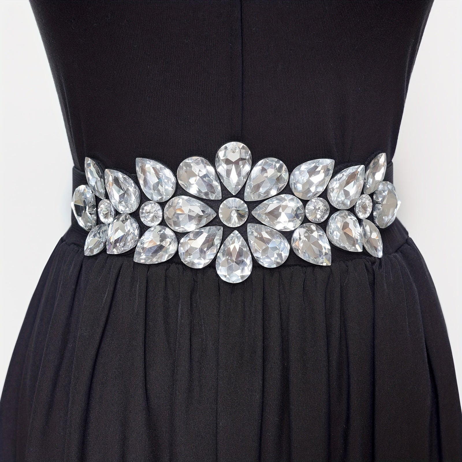 Women's Belt - Rhinestone Beaded Stretch for Shiny Big Glass Gem Exaggerated Glamour - product detail view 17