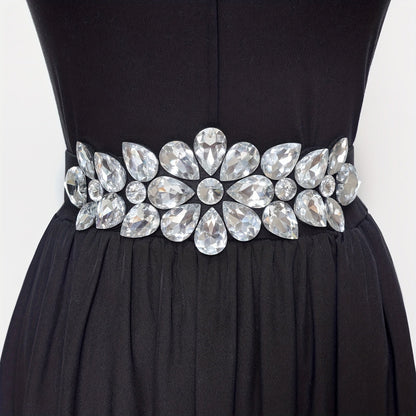 Women's Belt - Rhinestone Beaded Stretch for Shiny Big Glass Gem Exaggerated Glamour - product detail view 17