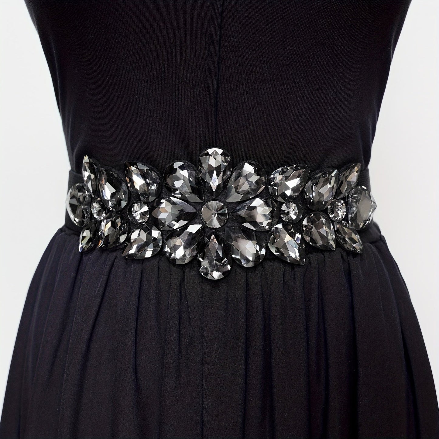 Women's Belt - Rhinestone Beaded Stretch for Shiny Big Glass Gem Exaggerated Glamour - product detail view 18