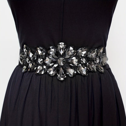 Women's Belt - Rhinestone Beaded Stretch for Shiny Big Glass Gem Exaggerated Glamour - product detail view 18