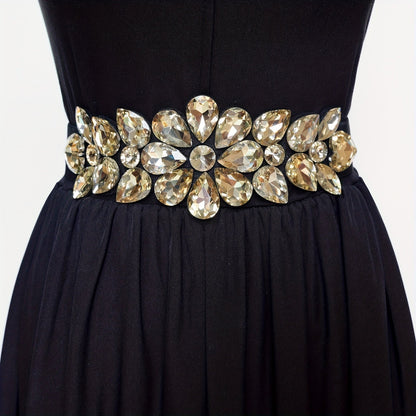 Women's Belt - Rhinestone Beaded Stretch for Shiny Big Glass Gem Exaggerated Glamour - product detail view 19