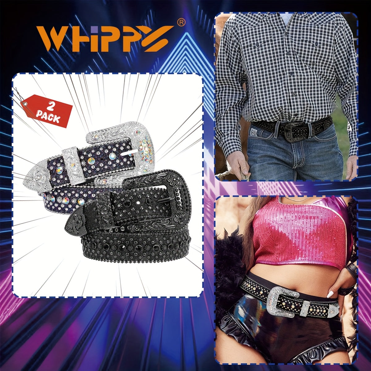 Men's Belt - Rhinestone Bling Waist Chain Body Chain for Women Sparkling Crystal Sequin - product detail view 26