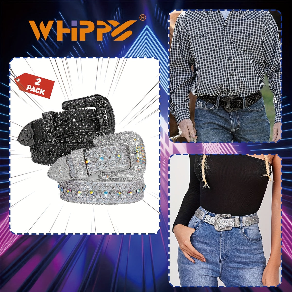 Men's Belt - Rhinestone Bling Waist Chain Body Chain for Women Sparkling Crystal Sequin - product detail view 27