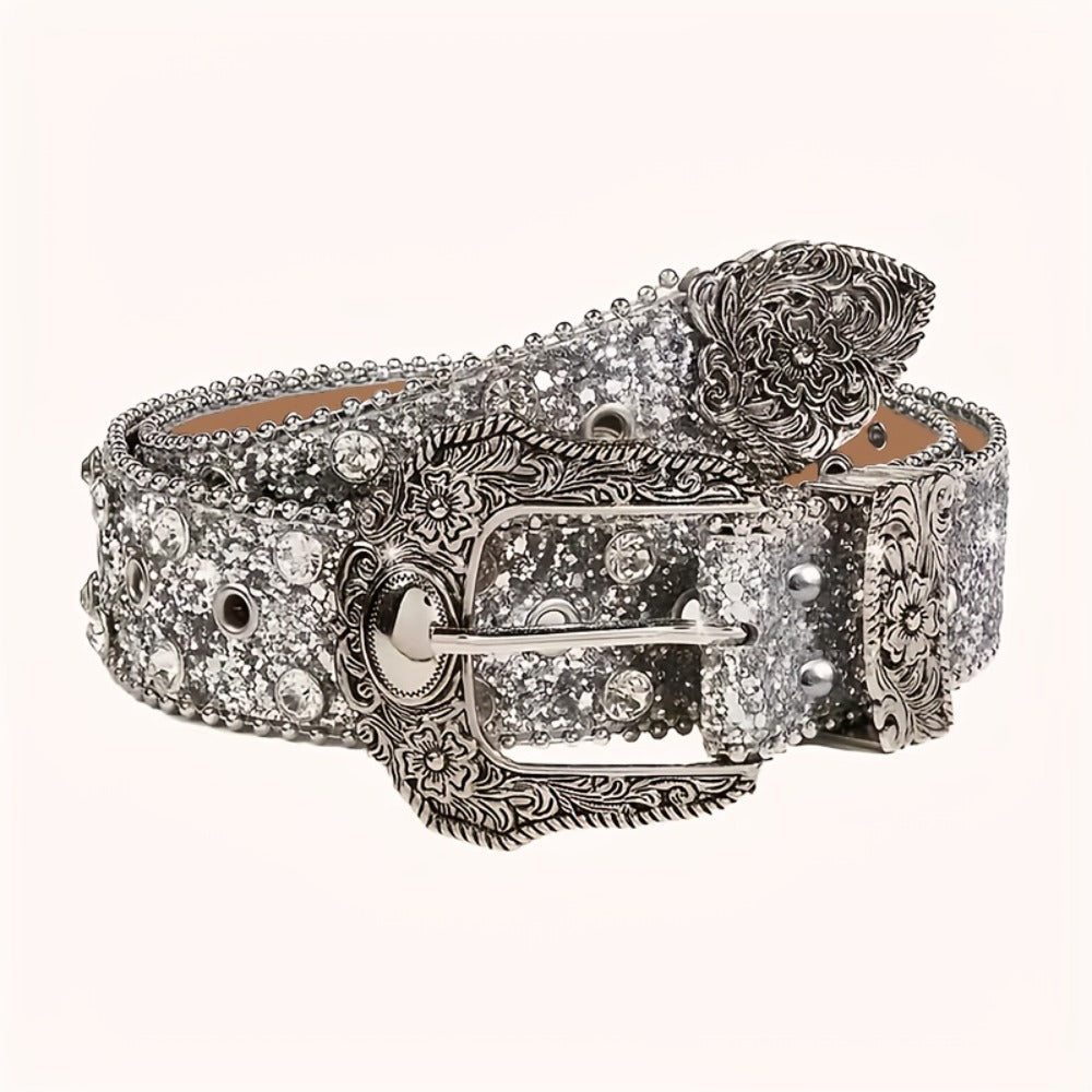 Women's Belt - Rhinestone Chain for | Sparkly Sequin Waist with Rivet Decorations & - product detail view 4