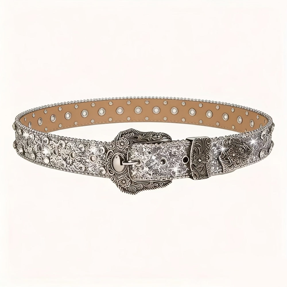 Women's Belt - Rhinestone Chain for | Sparkly Sequin Waist with Rivet Decorations & - product detail view 5