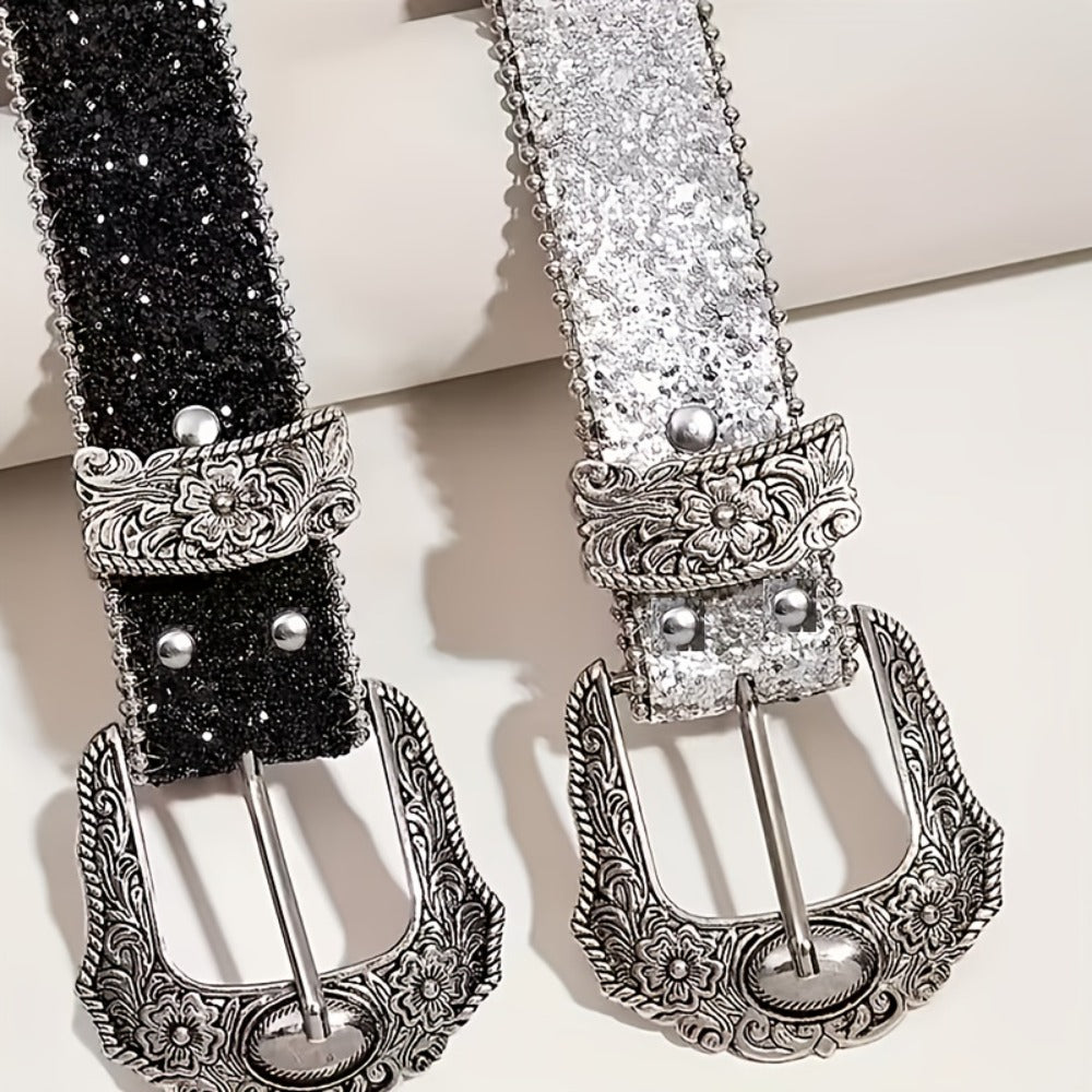 Women's Belt - Rhinestone Chain for | Sparkly Sequin Waist with Rivet Decorations & - product detail view 7