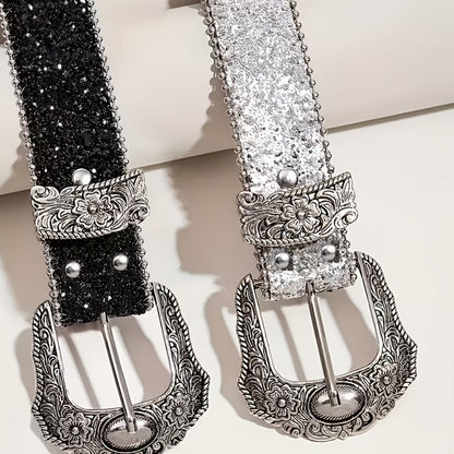 Women's Belt - Rhinestone Chain for | Sparkly Sequin Waist with Rivet Decorations & - product detail view 7