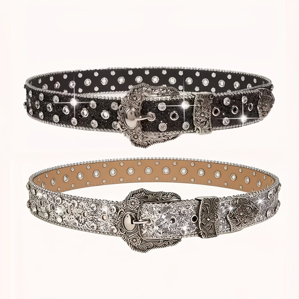 Women's Belt - Rhinestone Chain for | Sparkly Sequin Waist with Rivet Decorations & - product detail view 8
