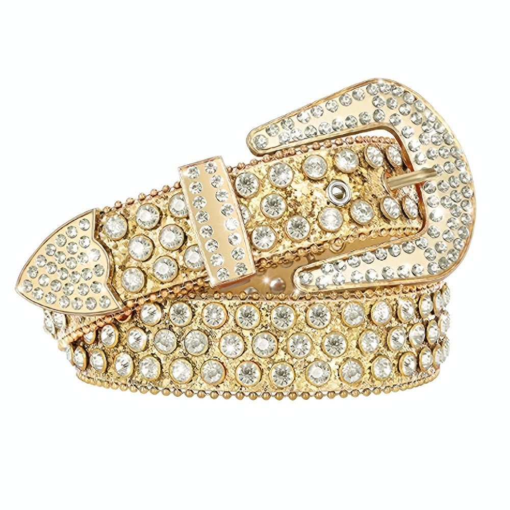 Women's Belt - Rhinestone Crystal Studded Punk Hip Hop Gothic Adjustable Waist for Jeans - product detail view 3