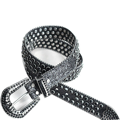 Women's Belt - Rhinestone Crystal Studded Punk Hip Hop Gothic Adjustable Waist for Jeans - product detail view 4