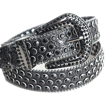Women's Belt - Rhinestone Crystal Studded Punk Hip Hop Gothic Adjustable Waist for Jeans - product detail view 11