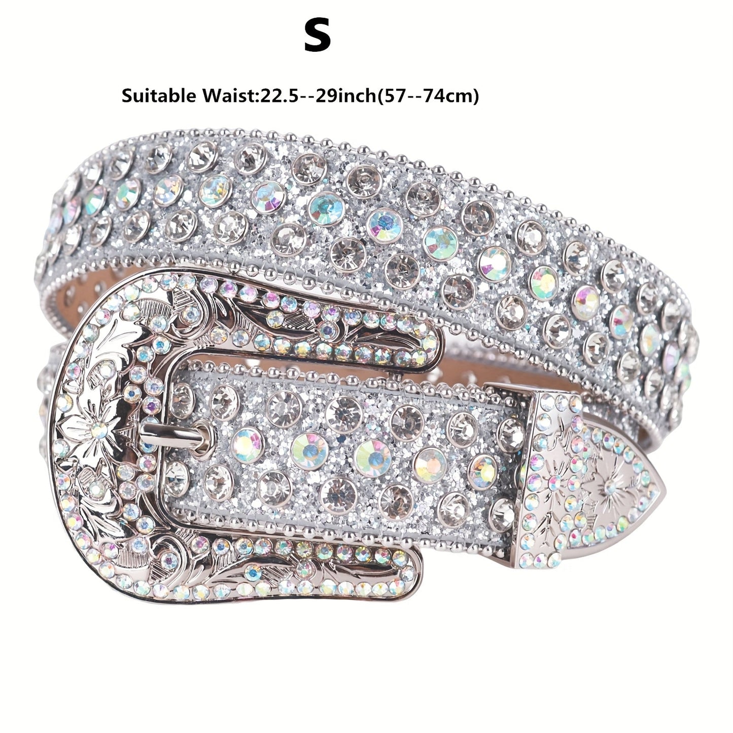 Women's Belt - Rhinestone Luxury Bling Crystal Studded Carved Buckle Cowgirl Punk Western - product detail view 24