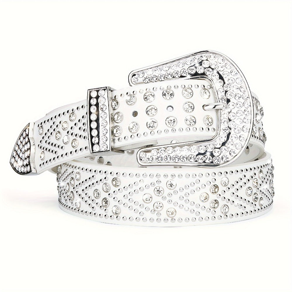 Men's Belt - Rhinestone Studded Bling Y2K Western Cowboy Cowgirl Style Faux Leather - main product view