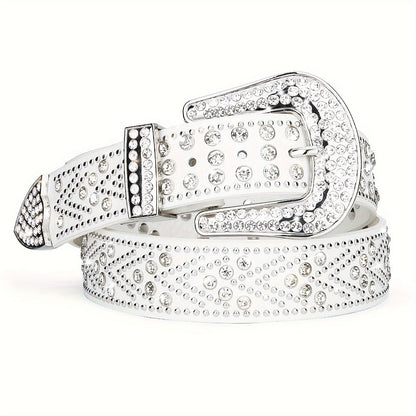 Men's Belt - Rhinestone Studded Bling Y2K Western Cowboy Cowgirl Style Faux Leather - main product view