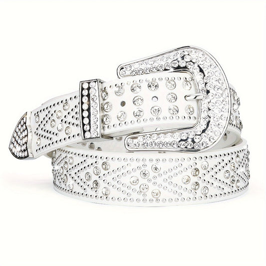 Men's Belt - Rhinestone Studded Bling Y2K Western Cowboy Cowgirl Style Faux Leather - main product view