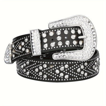 Men's Belt - Rhinestone Studded Bling Y2K Western Cowboy Cowgirl Style Faux Leather - product detail view 3