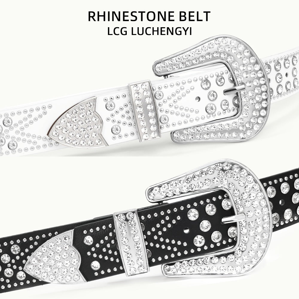 Men's Belt - Rhinestone Studded Bling Y2K Western Cowboy Cowgirl Style Faux Leather - product detail view 4