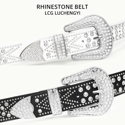 Men's Belt - Rhinestone Studded Bling Y2K Western Cowboy Cowgirl Style Faux Leather - product detail view 4