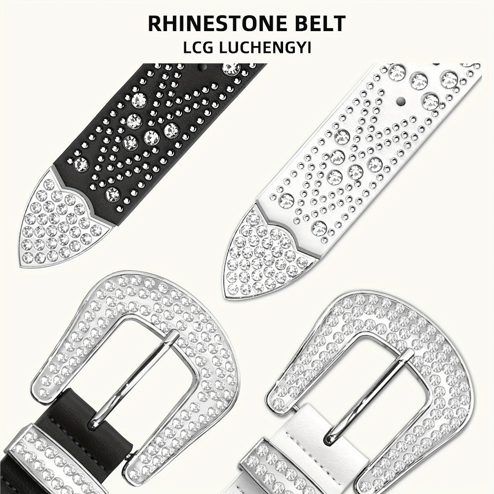 Men's Belt - Rhinestone Studded Bling Y2K Western Cowboy Cowgirl Style Faux Leather - product detail view 5