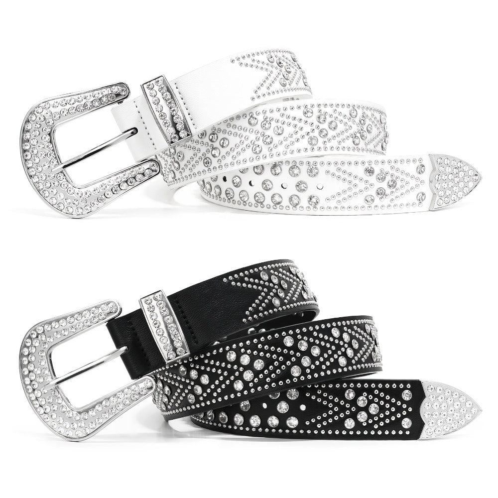 Men's Belt - Rhinestone Studded Bling Y2K Western Cowboy Cowgirl Style Faux Leather - product detail view 7