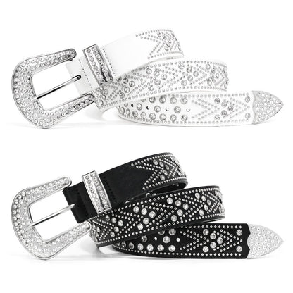 Men's Belt - Rhinestone Studded Bling Y2K Western Cowboy Cowgirl Style Faux Leather - product detail view 7