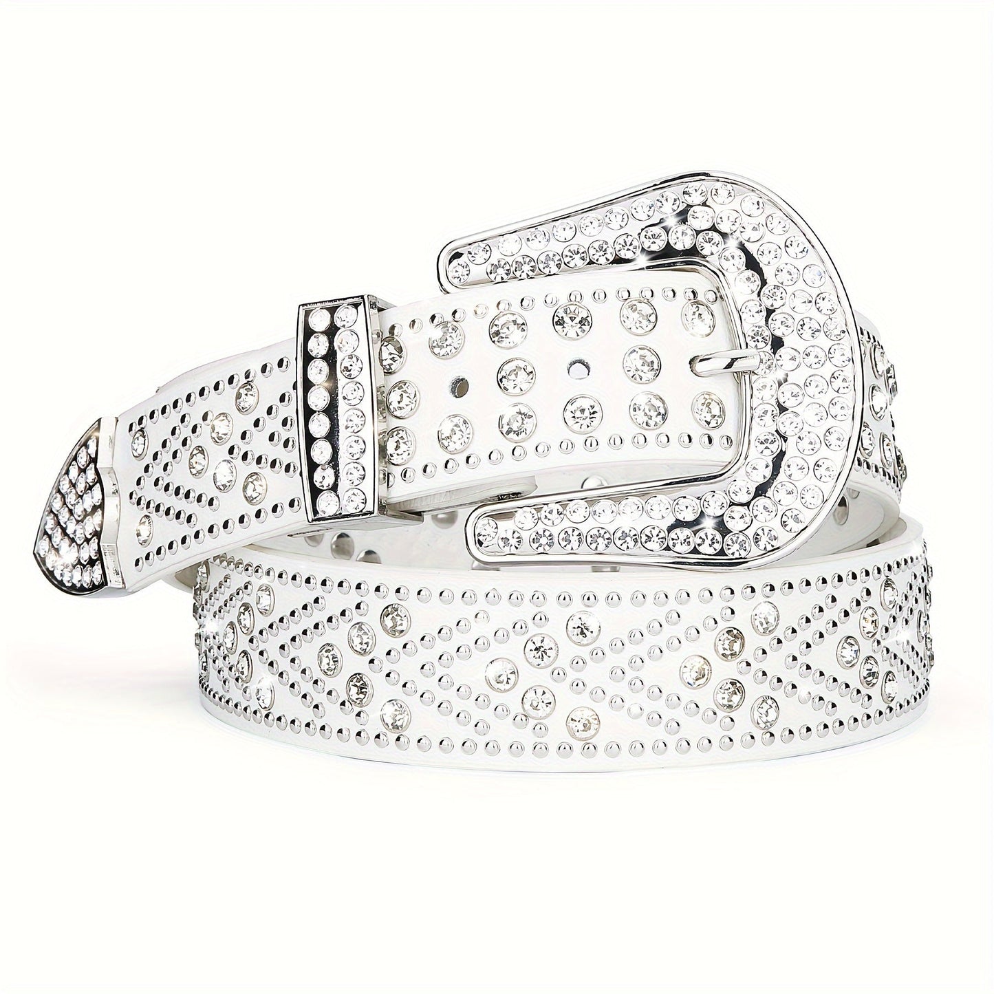 Men's Belt - Rhinestone Studded Bling Y2K Western Cowboy Cowgirl Style Faux Leather - product detail view 11