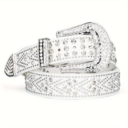 Men's Belt - Rhinestone Studded Bling Y2K Western Cowboy Cowgirl Style Faux Leather - product detail view 11