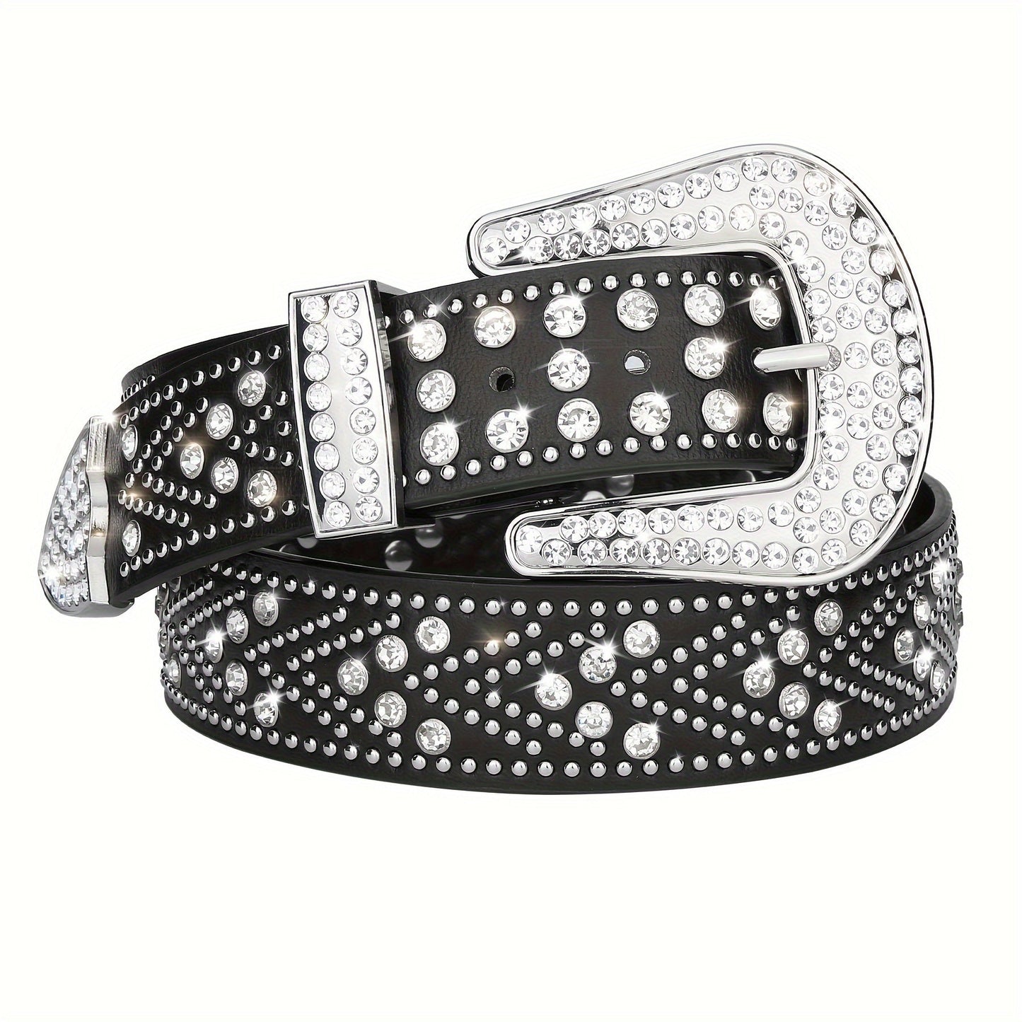 Men's Belt - Rhinestone Studded Bling Y2K Western Cowboy Cowgirl Style Faux Leather - product detail view 14