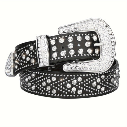 Men's Belt - Rhinestone Studded Bling Y2K Western Cowboy Cowgirl Style Faux Leather - product detail view 14