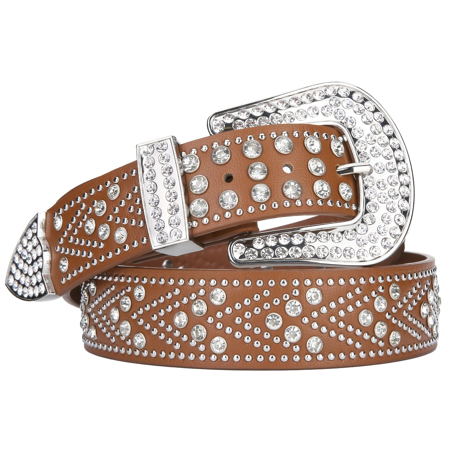 Men's Belt - Rhinestone Studded Bling Y2K Western Cowboy Cowgirl Style Faux Leather - product detail view 19