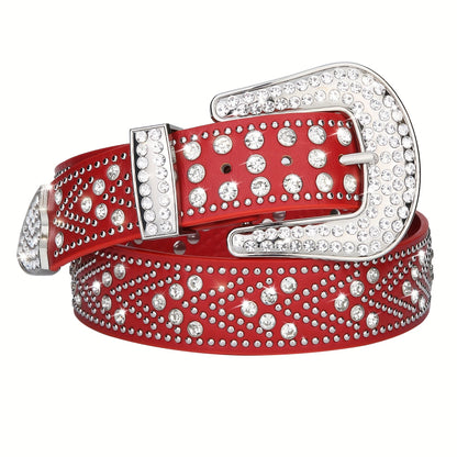 Men's Belt - Rhinestone Studded Bling Y2K Western Cowboy Cowgirl Style Faux Leather - product detail view 24