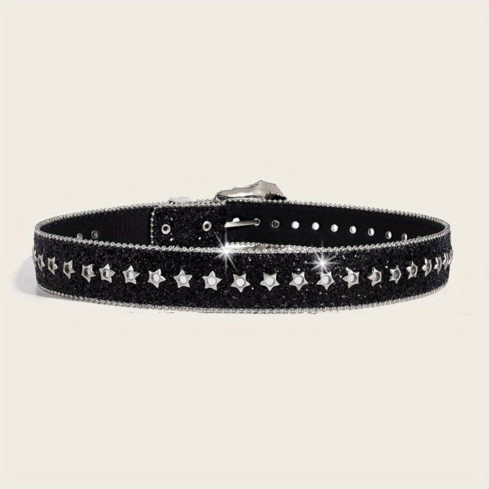 Women's Belt - Rhinestone Vintage Carved Buckle Waist - Punk Street Style Studded Faux - product detail view 5