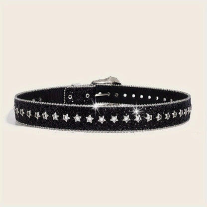 Women's Belt - Rhinestone Vintage Carved Buckle Waist - Punk Street Style Studded Faux - product detail view 5