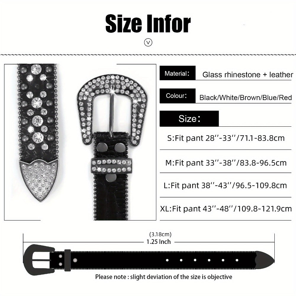 Men's Belt - Rhinestone for Western Cowboy Faux Crocodile Leather Strap Rivet Detail - product detail view 2