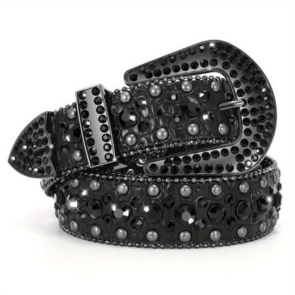 Men's Belt - Rhinestone for Western Cowboy Faux Crocodile Leather Strap Rivet Detail - product detail view 17