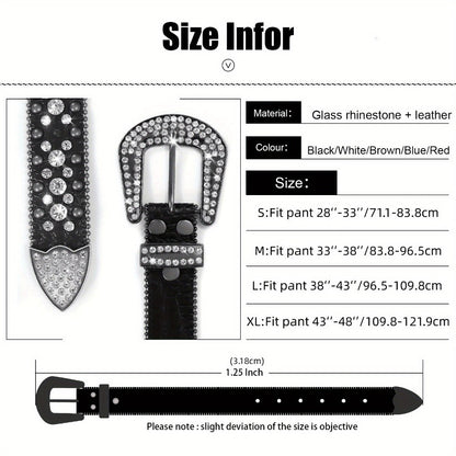 Men's Belt - Rhinestone for Western Cowboy Faux Crocodile Leather Strap Rivet Detail - product detail view 20