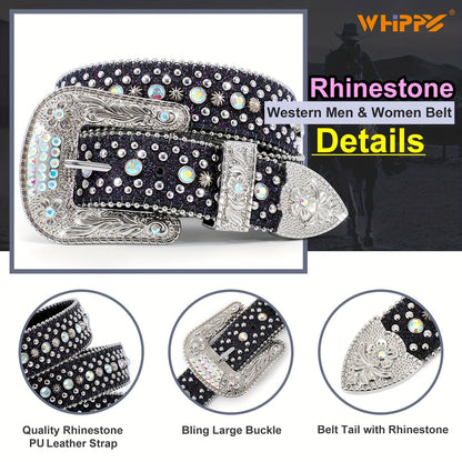Men's Belt - Rhinestone for Western Cowboy Faux Crocodile Leather Strap Rivet Detail - product detail view 29