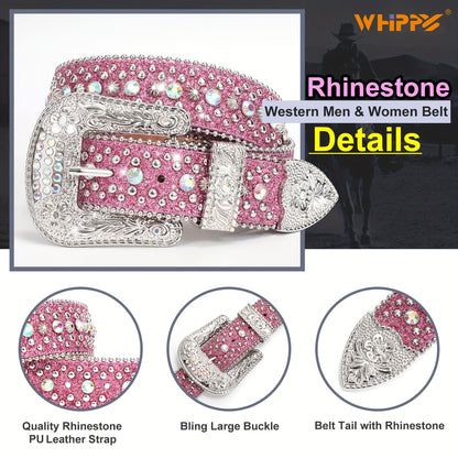 Men's Belt - Rhinestone for Western Cowboy Faux Crocodile Leather Strap Rivet Detail - product detail view 30